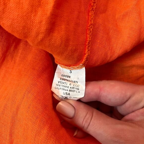 Venti6 Vibrant Orange Button-Up Linen Maxi Dress Size S Vacation Resort Beach - Picture 5 of 5